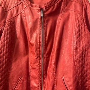 Red faux leather jacket